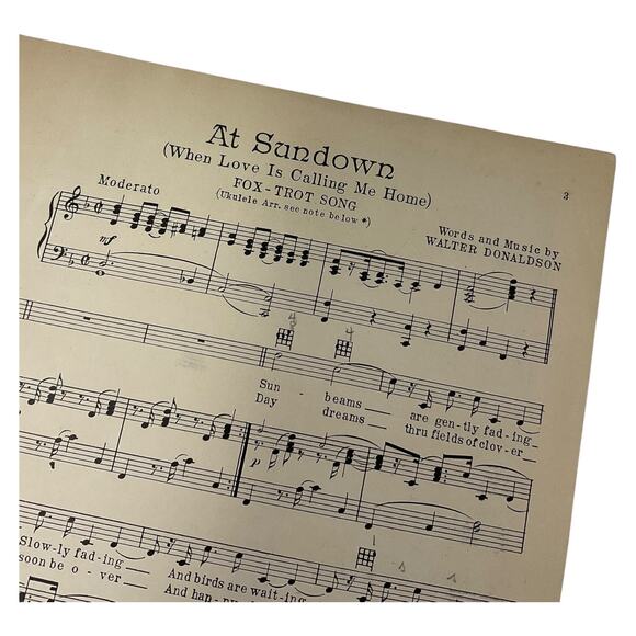 At Sundown Fox Trot Sheet Music Walter Donaldson Ukulele - Picture 3 of 6